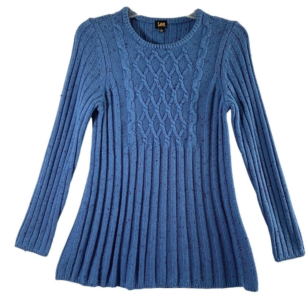 Lee Sweater Womens Small Blue Cable Knit Ribbed Marl Long Sleeve Casual Winter